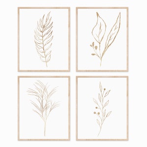 Gold Floral Line Art Prints: Botanisches Wanddekor Set (Digitaler Download)