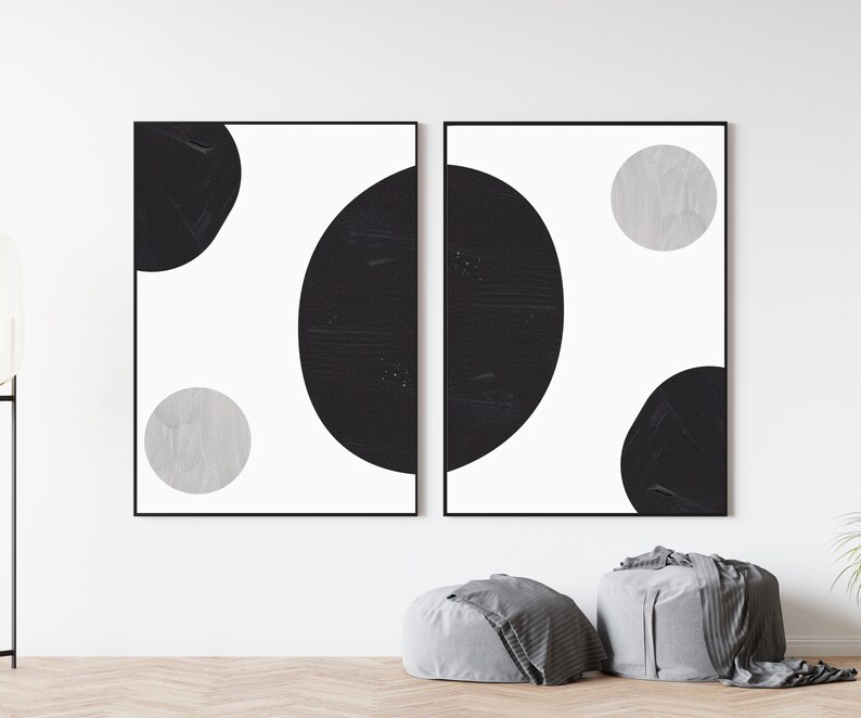 Black and Grey Wall Art Abstract Print Abstract Wall Art Painting Print Set of 2 Monochrome Art Black and White Art Watercolor image 4