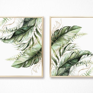 Monstera Leaves Print Set of 3 - Tropical Palm Leaf Wall Art - Tropical Plant - Botanical Art Print -  Green Leaf Wall Print