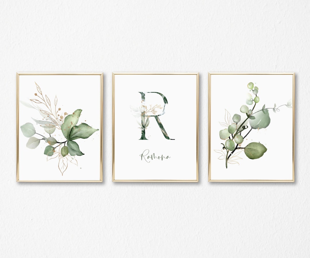 Personalized Floral Initial Print Set: Greenery Nursery Decor (digital ...