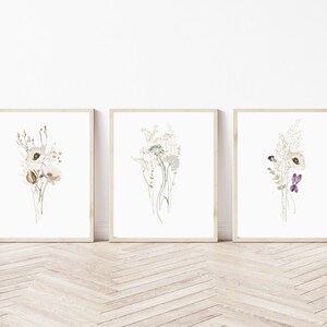 Set of 3 Wildflower Prints - Floral Instant Art - Printable Art - Line ...
