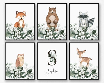 Gepersonaliseerde bosdierenkunstprints (digitale download)