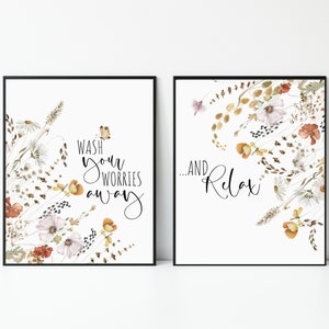 Set of 2 Floral Bathroom Prints, Bathroom Decor, Wildflower Bathroom Print, Wall Decor Print, Bathroom Poster, Bathroom Wall Picture