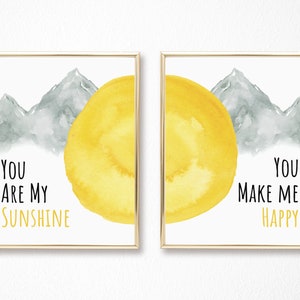 Set of 2 Sun Wall Prints - Nursery Wall Art - Printable Wall Art, Nursery Sun Print - Sun Poster - Mountain Print - Nursery Wall Print