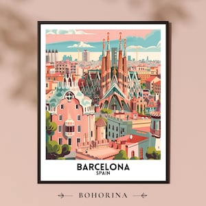 Impression d&#39;art paysage urbain de Barcelone : affiche de voyage en Espagne (téléchargement numérique)