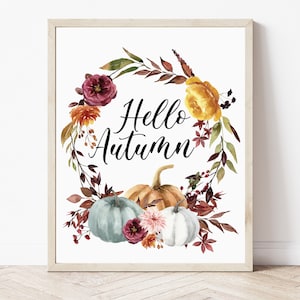 Hello Autumn - Halloween Decor - Autumn Print - Fall Print - Fall Decor - Boho Prints - Fall Printable - Plant Print -Farmhouse Country