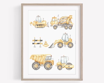 Kunstprint bouwvoertuig kinderkamer: jongenskamerdecoratie (digitale download)