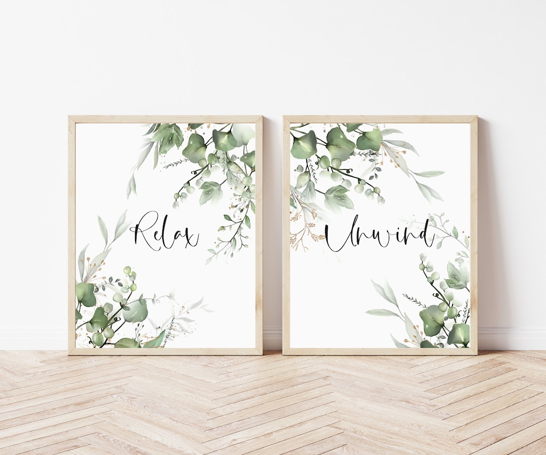 Set of 2 Greenery Bathroom Prints, Bathroom Decor, Tropical Bathroom ...