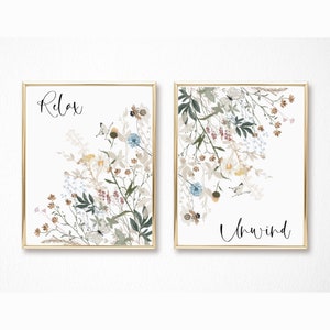 Set of 2 Wildflower Bathroom Prints - Bathroom Decor - Tropical Bathroom Print - Wall Decor Print - Bathroom Poster -Bathroom Wall Printable