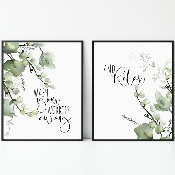 Set of 2 Greenery Bathroom Prints, Bathroom Decor, Tropical Bathroom Print, Wall Decor Print, Bathroom Poster, Bathroom Wall Picture