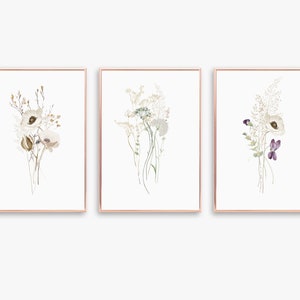 Set of 3 Wildflower Prints - Floral Instant Art - Printable Art - Line ...