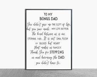 Thank You For Stepping In Print, Step Dad, Fathers Day Gift, Present, Birthday, Wall Art, Digital Art, Bonus Dad, Family - Digital Print