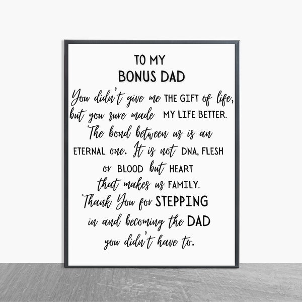 Thank You For Stepping In Print, Step Dad, Fathers Day Gift, Present, Birthday, Wall Art, Digital Art, Bonus Dad, Family - Digital Print