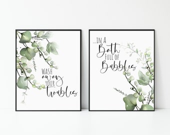 Set of 2 Greenery Bathroom Prints, Bathroom Decor, Tropical Bathroom Print, Wall Decor Print, Bathroom Poster, Bathroom Wall Picture