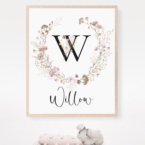 Personalised Wildflower Print - Pink Nursery Decor - New Baby Gift - Baby Girl Name sign - Nursery Name Sign - Newborn Name Sign