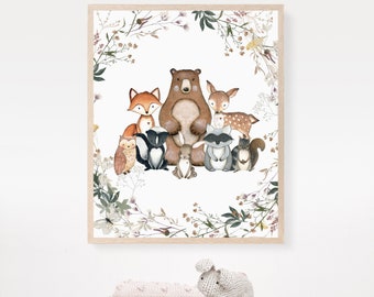 Woodland Animal Nursery Prints - Floral Nursery Prints -  Nursery Wall Art - Woodland Animal Prints - Farmhouse Wall Art - Floral Wall Art