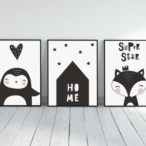 Skandinavisches Kinderzimmer Druck, Kinderzimmer Druck, Poster für´s Kinderzimmer, Schwarz weiß rosa Kinderzimmer Deko, Karte Print, Tier Wandkunst, Kinder KinderzimmerPrint