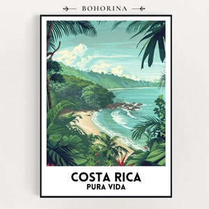 Cartel de viaje de Costa Rica - Impresión Pura Vida - Arte de la pared de la ciudad - Impresión de playa de Costa Rica - Arte imprimible de viaje - Regalo de viaje - Arte imprimible