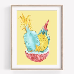 Pink Yellow Turquoise Green Fruts Printable Wall Art - Pineapple Print - Abstract Fruit Kitchen Print - Fruit Illustration - Kitchen Poster