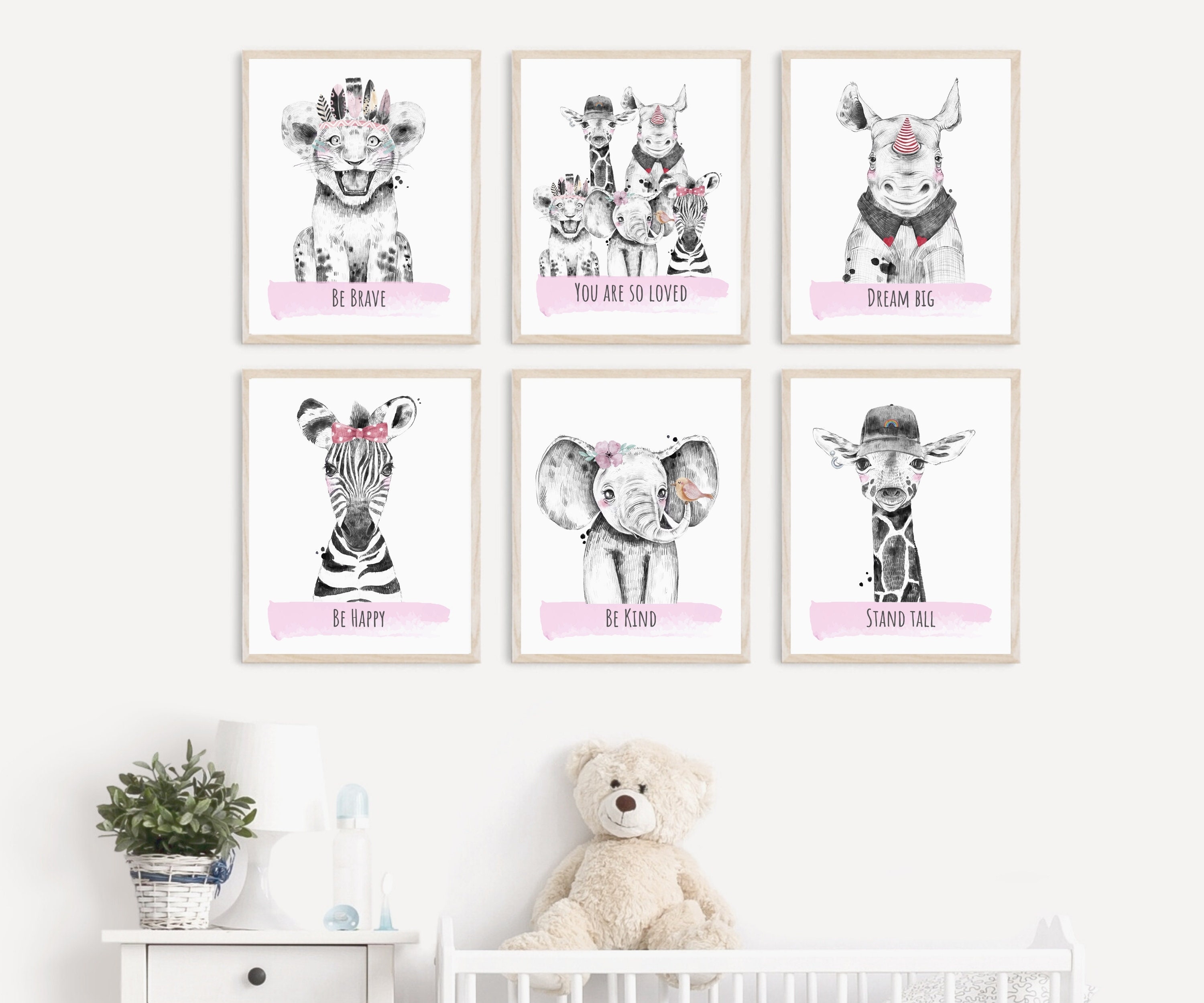 Set of 6 Safari Animal Print Animal Wall Art Nursery Wall Etsy
