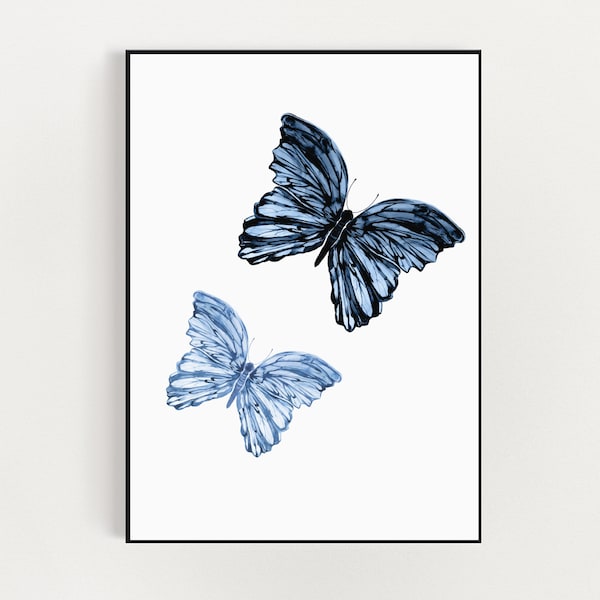 Blue Watercolor Butterfly Print: Modern Farmhouse Art (Digital Download)