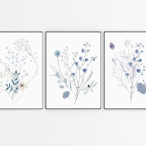 Set of 3 Wildflower Prints - Floral Instant Art - Printable Wall Decor - Line art - Floral Wall Art - Botanical Print - INSTANT DOWNLOAD