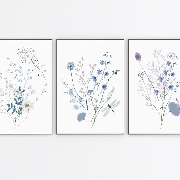 Set of 3 Wildflower Prints - Floral Instant Art - Printable Wall Decor - Line art - Floral Wall Art - Botanical Print - INSTANT DOWNLOAD