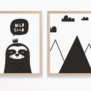 Impresión de vivero escandinavo, impresión de vivero, arte de la pared del vivero, negro blanco rosa vivero decoración, mapa impresión, arte de la pared animal, niños viveroPrint