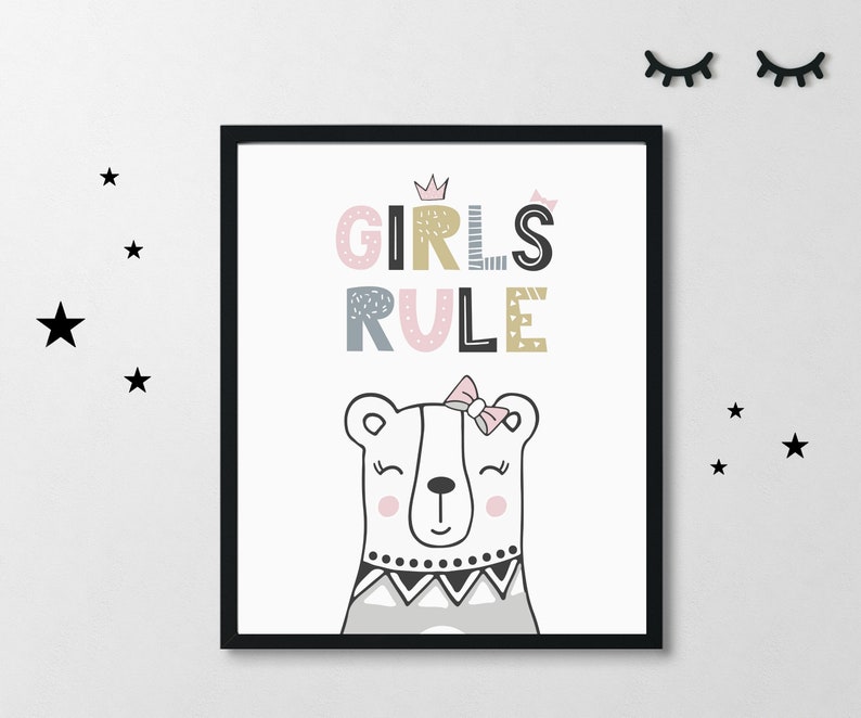 Set of 3 Girl Nursery Prints Scandinavian Nursery Prints Etsy