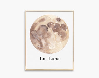 La Luna Print, Home Decor, Moon Wall Art, Printable Wall Art, Moon Gift, Lunar Poster, Celestial Decor, Celestial Art, Zodiac Print, Luna