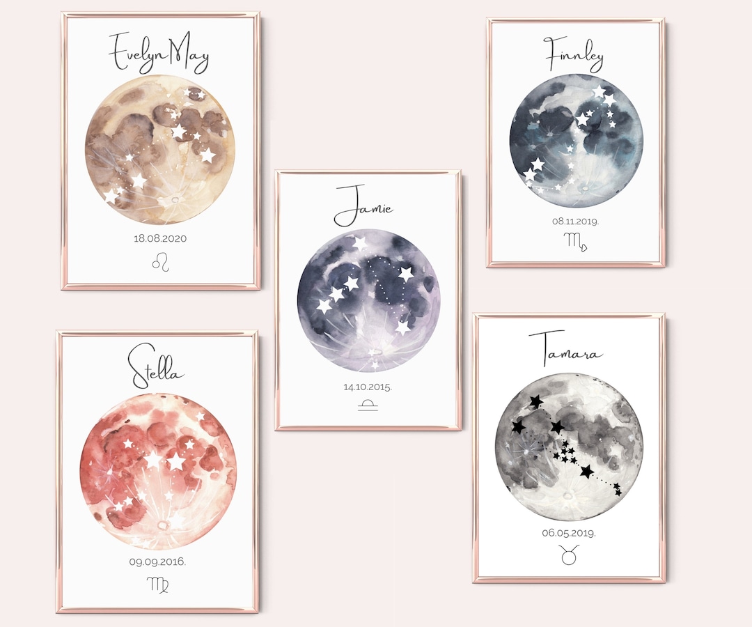 Personalized Nursery Horoscope, Personalized Moon Print, Nursery Wall ...