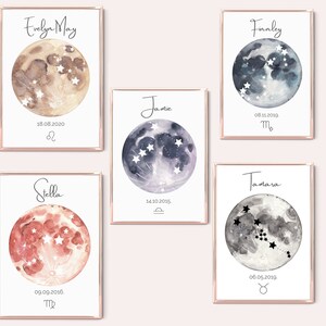 Personalized Nursery Horoscope, Personalized Moon Print, Nursery Wall decor, Personalized Nursery, Celestial art, Astrology Print