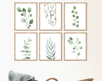 Set of 6 Prints,Wall Art Decor,Greenery,Watercolor,Farmhouse Decor,Home Decor,Botanical, Plant Print, Eucalyptus Print,Printable Wall Decor