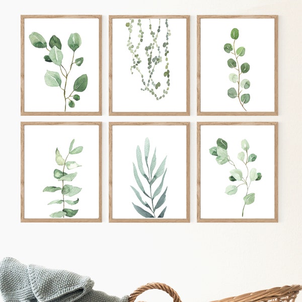 Set of 6 Prints,Wall Art Decor,Greenery,Watercolor,Farmhouse Decor,Home Decor,Botanical, Plant Print, Eucalyptus Print,Printable Wall Decor