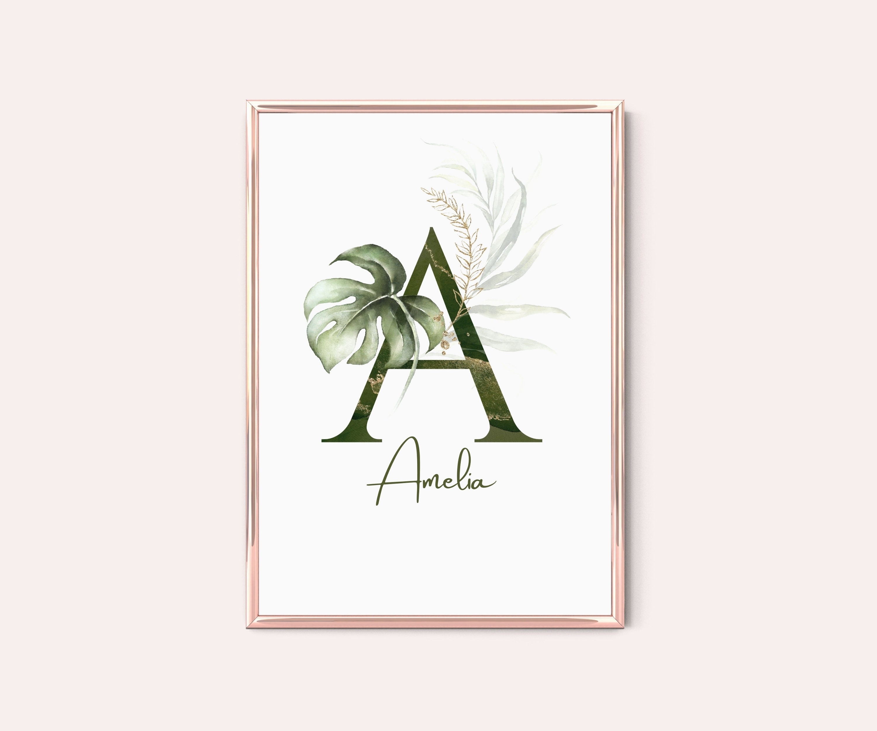 Personalized Floral Initial Nursery Print: Tropical Leaf Decor (digital ...