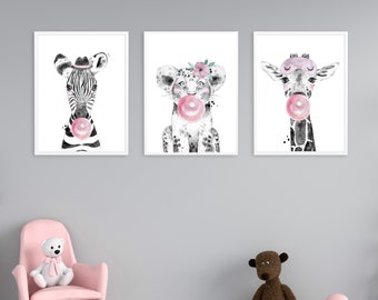 Set of 3 Safari Animal Print - Animal Wall Art - Nursery Wall Decor - Gender Neutral Nursery Print - Wall Printable