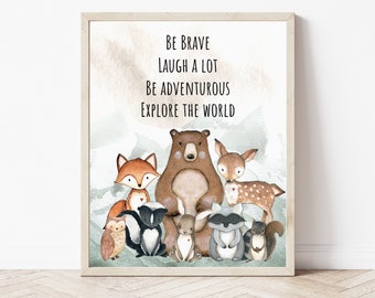Waldtier Kinderzimmer Print: Boho Berge Wandbild (Digitaler Download)