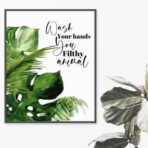 Wash Your Hands Toilet Print - Restroom print - Funny bathroom print - Bathroom Decor - Tropical Bathroom Print - Bathroom Poster