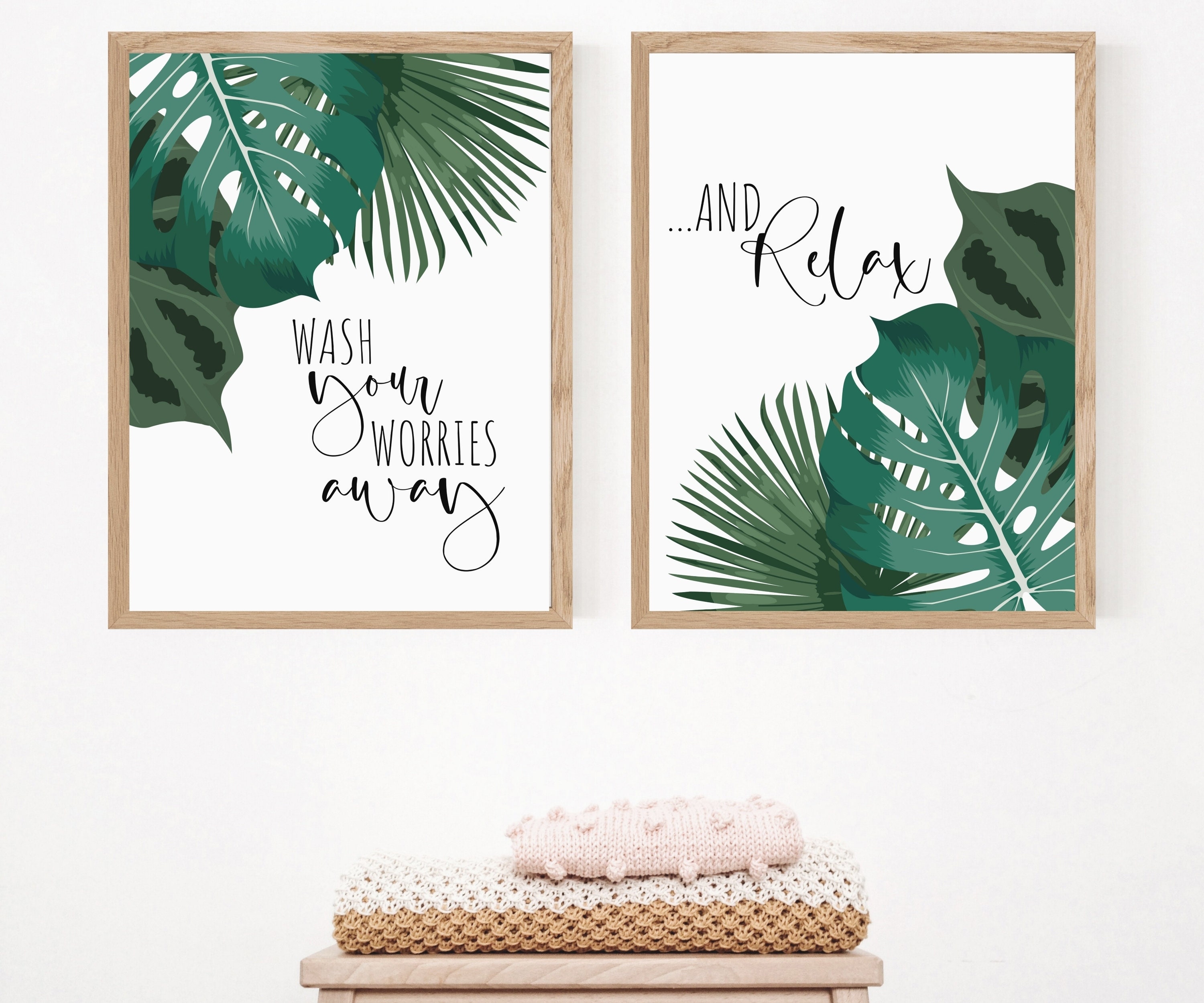 Set of 2 Greenery Bathroom Prints Bathroom Decor Tropical | Etsy