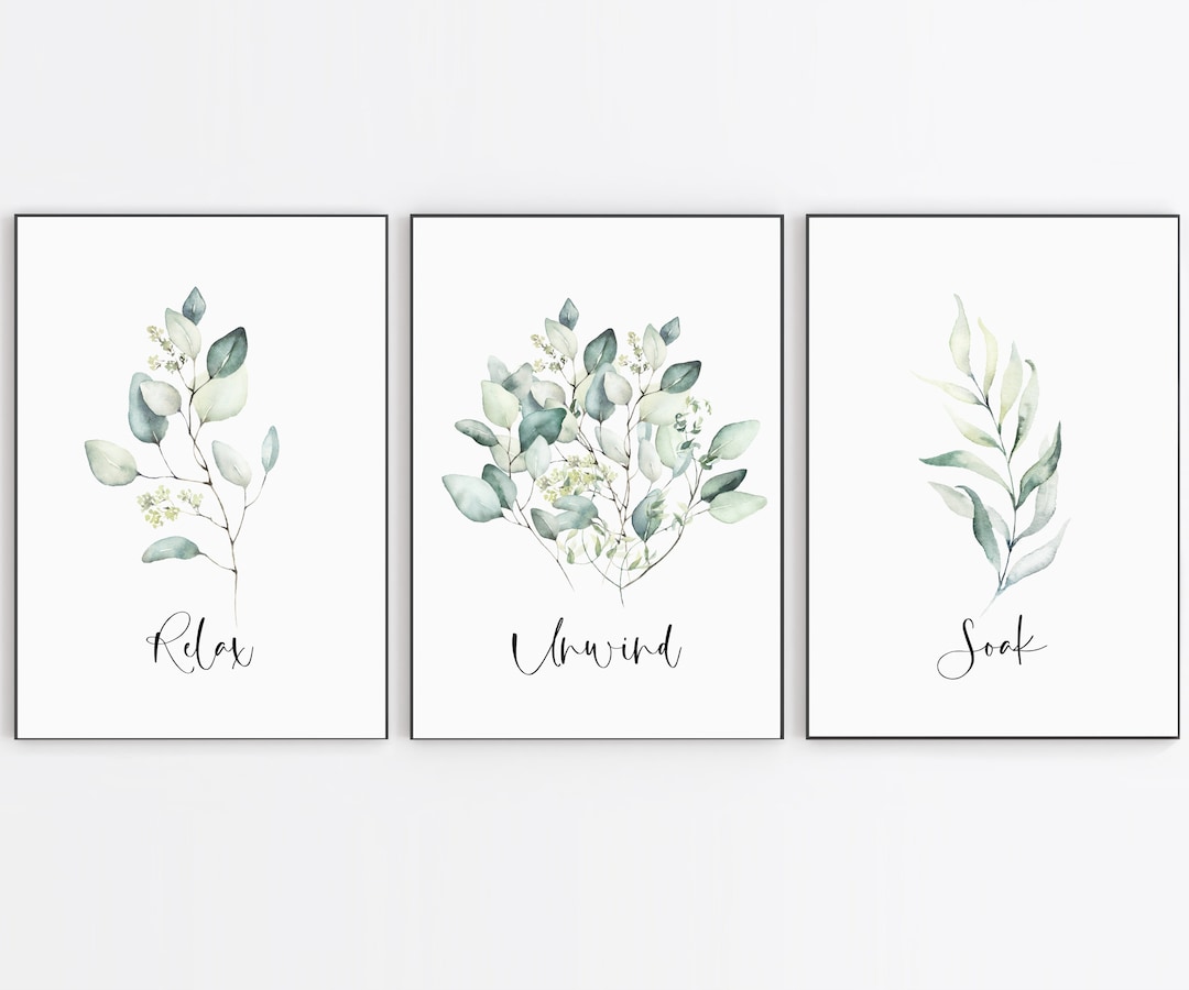 Set of 3 Greenery Bathroom Prints, Bathroom Decor, Tropical Bathroom