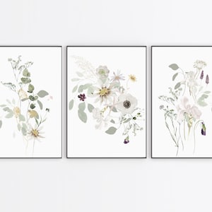 Set of 3 Wildflower Prints - Floral Instant Art - Printable Art - Line art - Floral Wall Art - Botanical Print - INSTANT DOWNLOAD - Flower