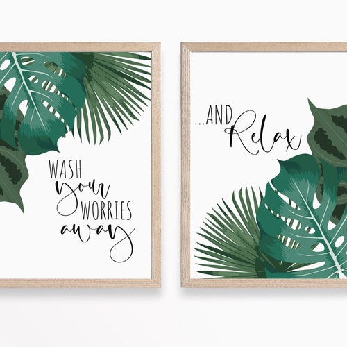 Set of 2 Greenery Bathroom Prints Bathroom Decor Tropical - Etsy