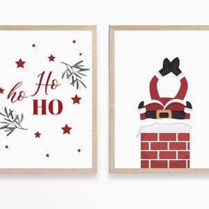 Set di 2 stampe di Babbo Natale, decorazioni murali natalizie, stampabili di Natale, decorazioni natalizie carine, decorazioni natalizie, stampa natalizia per bambini, arte per bambini