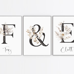 Impresión inicial floral de parejas personalizadas - Impresión de flores de dormitorio - Boda de flores silvestres - Impresión de carta de boda - Impresión inicial personalizada