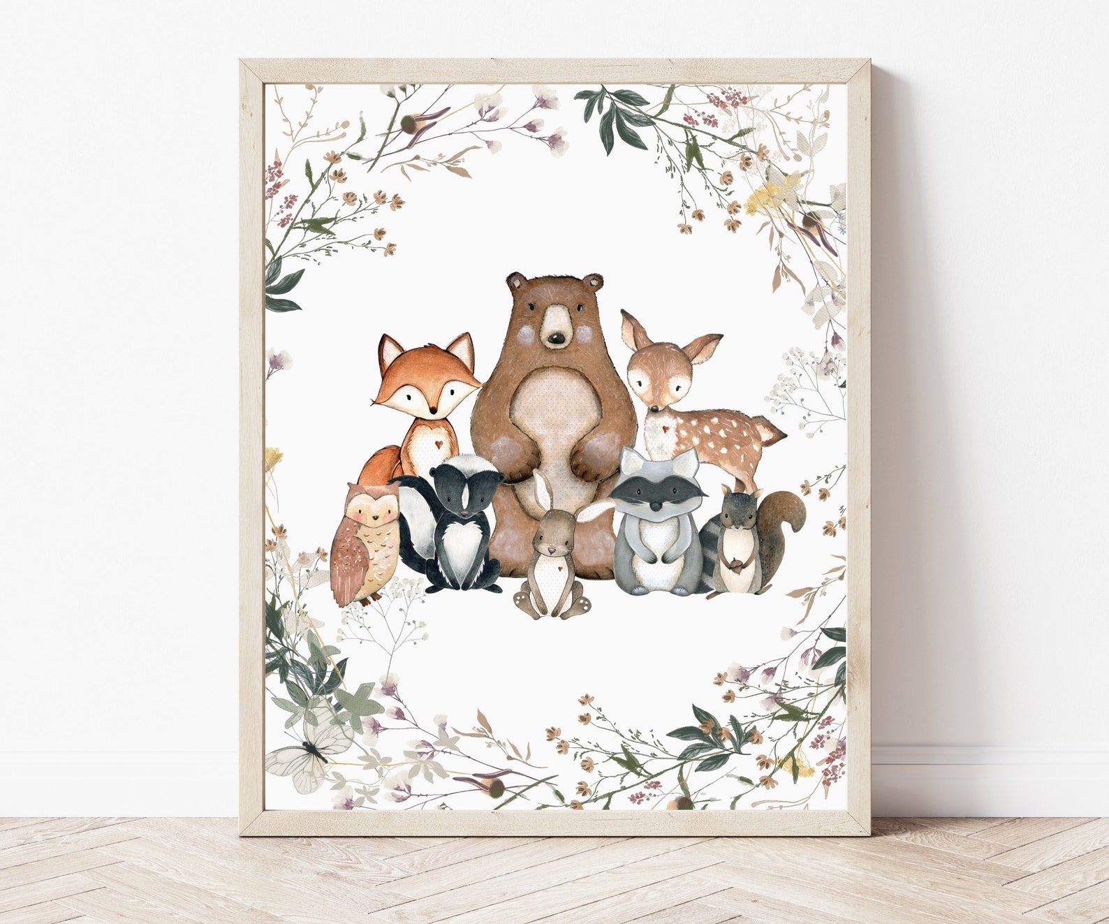Woodland Animal Nursery Prints Floral Nursery Prints Etsy