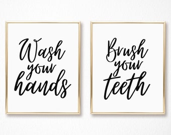 Bathroom Prints Set: Brush Your Teeth, Wash Your Hands (Digital Download)