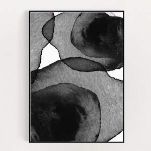 Impressão abstrata - Pôster preto e branco - Aquarela preta - Minimalista moderno - Arte de parede para impressão - Download digital - Impressão monocromática
