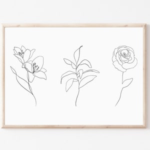 Flower Line Art - Botanical Line Art Print - Floral Line Art - Printable - Digital Download - Floral Art Print - Wall Art Print - Minimalist