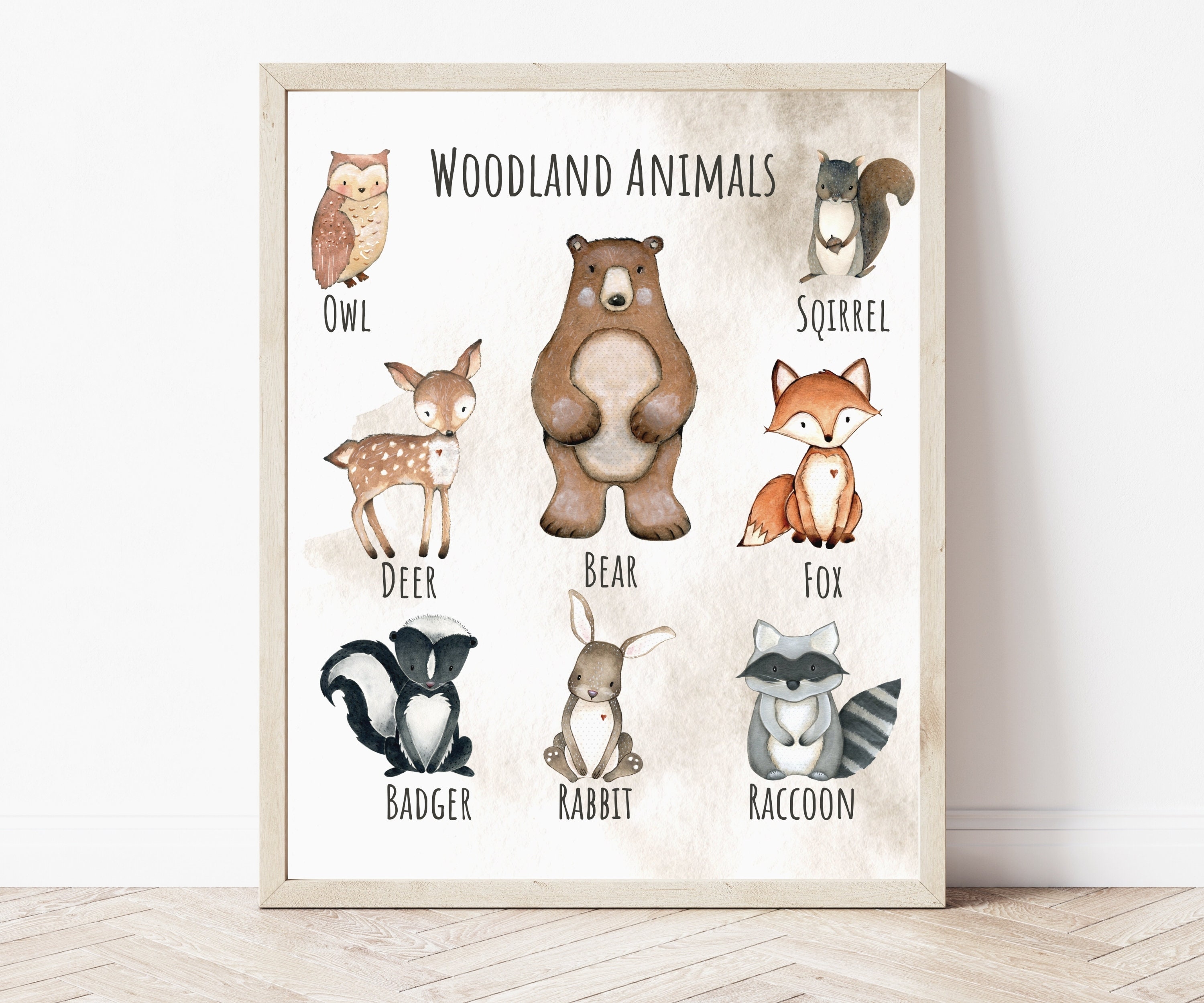 Educational Art Print Homeschool Wall Art Woodland Animal Etsy