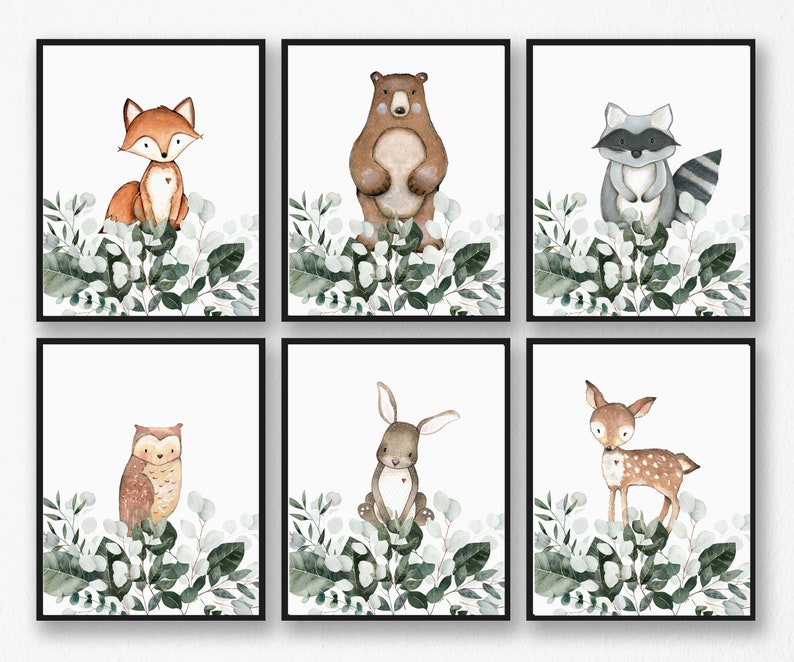 Watercolor Woodland Animal Prints: Baby Nursery Decor (digital Download ...